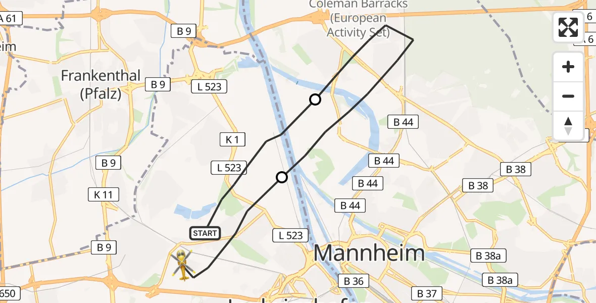 Flugroute Rettungshubschrauber Ludwigshafen am Rhein - Ludwigshafen Accident Hospital, 26 April 2026, 11:56