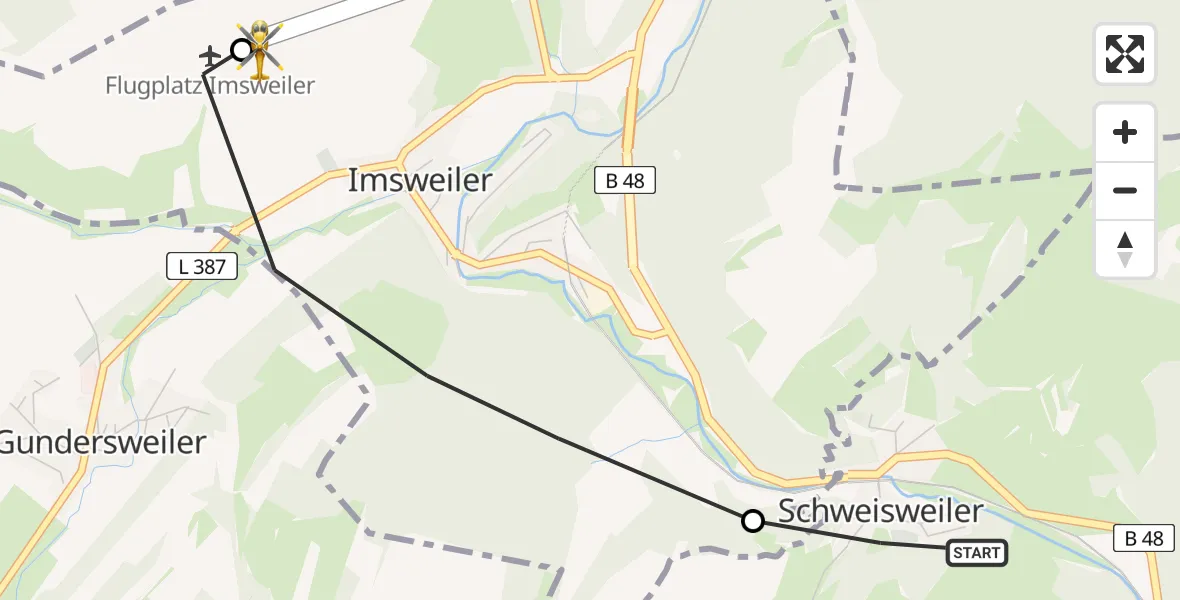 Flugroute Rettungshubschrauber Schweisweiler - Imsweiler UL, 26 April 2026, 11:58