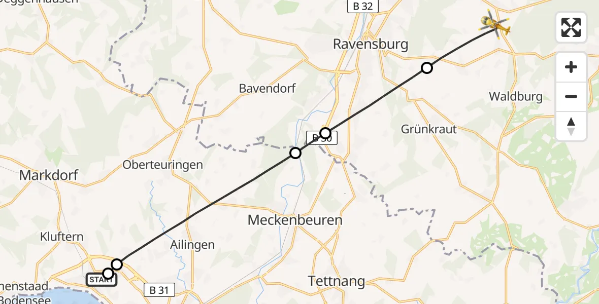 Flugroute Rettungshubschrauber Friedrichshafen Hospital - Schlier, 26 April 2026, 12:12