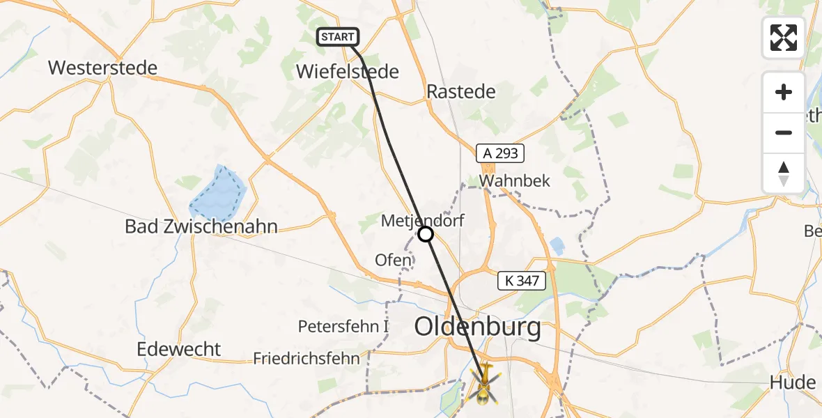 Flugroute Rettungshubschrauber Wiefelstede - Oldenburg (Oldb), 26 April 2026, 12:13