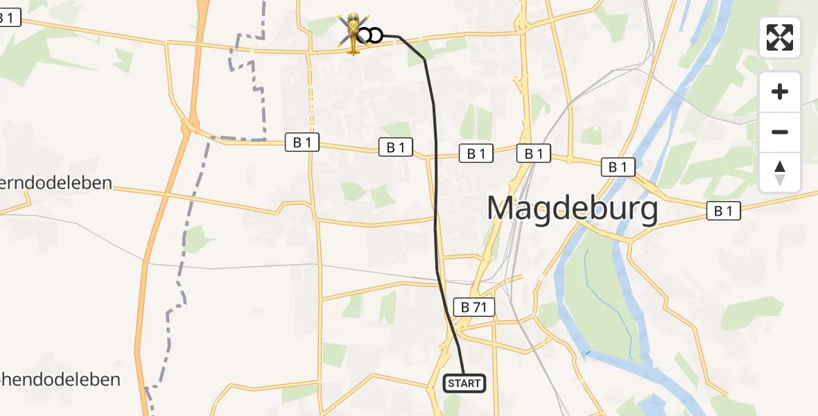 Flugroute Rettungshubschrauber Magdeburg - Magdeburg Hospital, 26 April 2026, 12:35