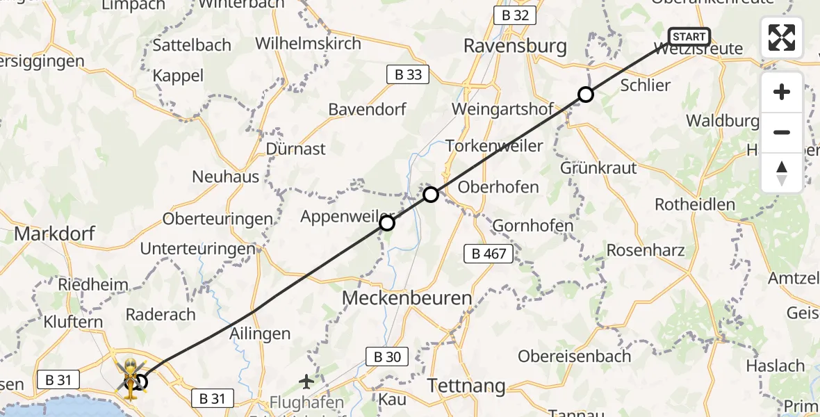 Flugroute Rettungshubschrauber Schlier - Friedrichshafen Hospital, 26 April 2026, 12:38