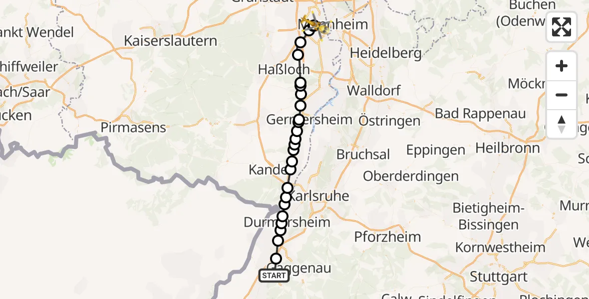 Flugroute Rettungshubschrauber Baden-Baden - Ludwigshafen Accident Hospital, 26 April 2026, 12:40