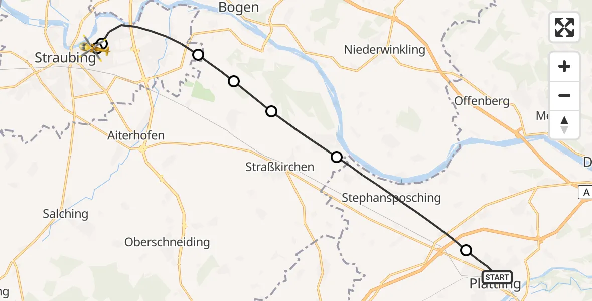 Flugroute Rettungshubschrauber Plattling - Sankt Elisabeth Hospital Straubing, 26 April 2026, 12:40