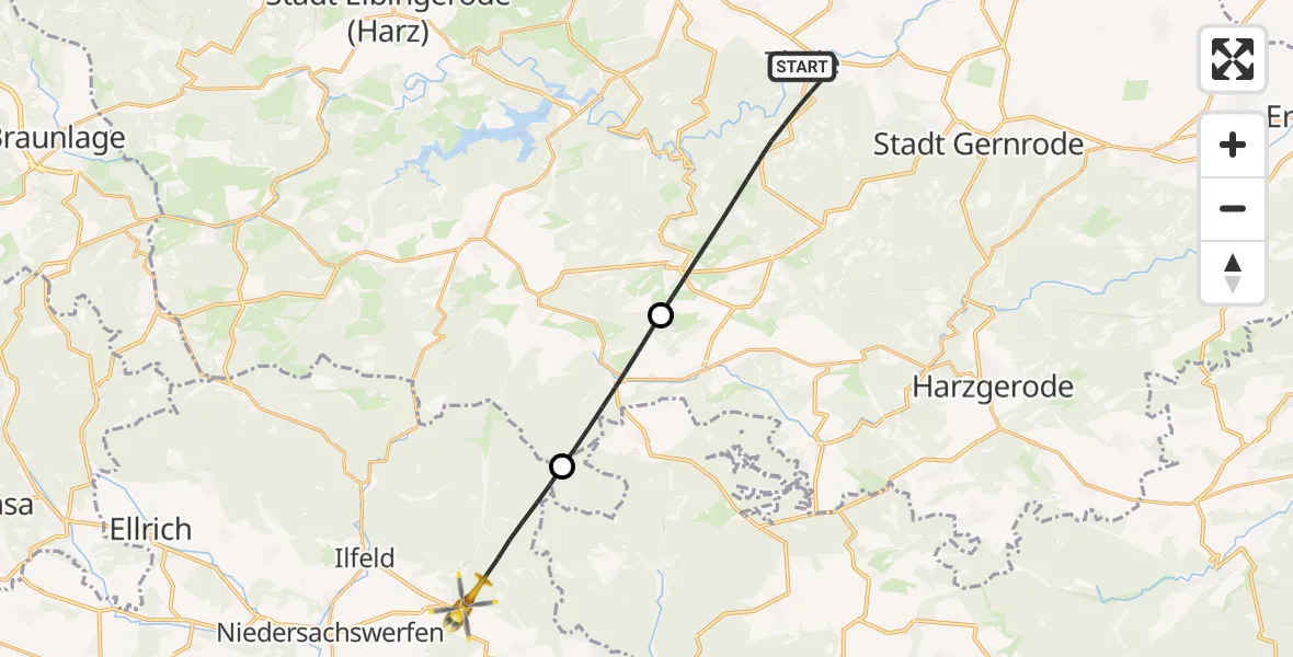 Flugroute Rettungshubschrauber Thale - Harztor, 26 April 2026, 12:46