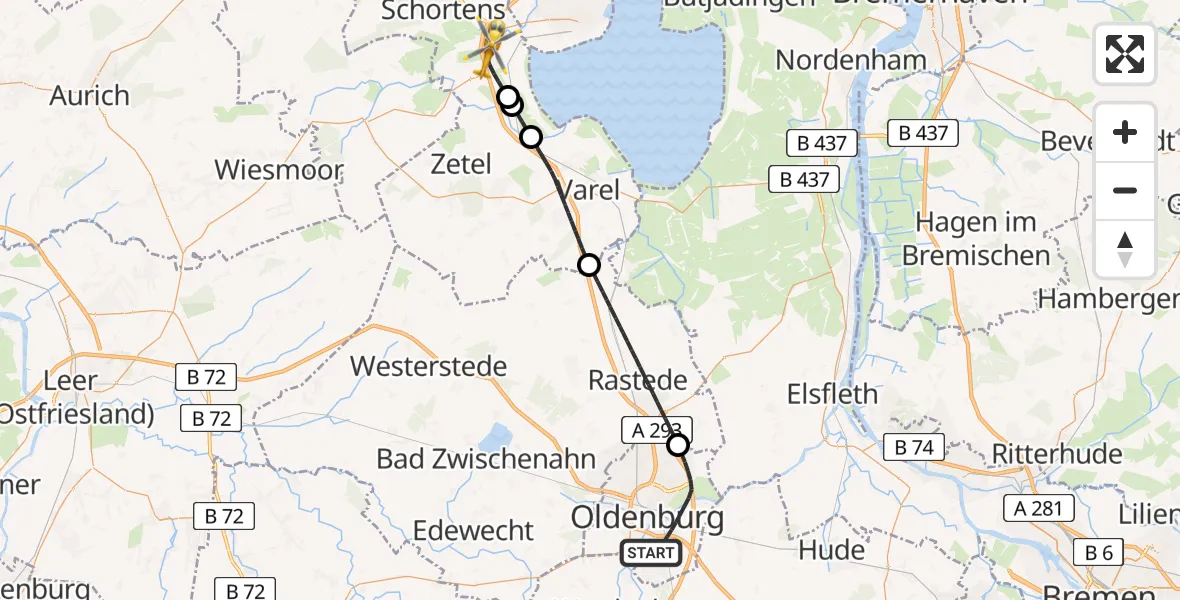 Flugroute Rettungshubschrauber Oldenburg (Oldb) - Sande, 26 April 2026, 12:53