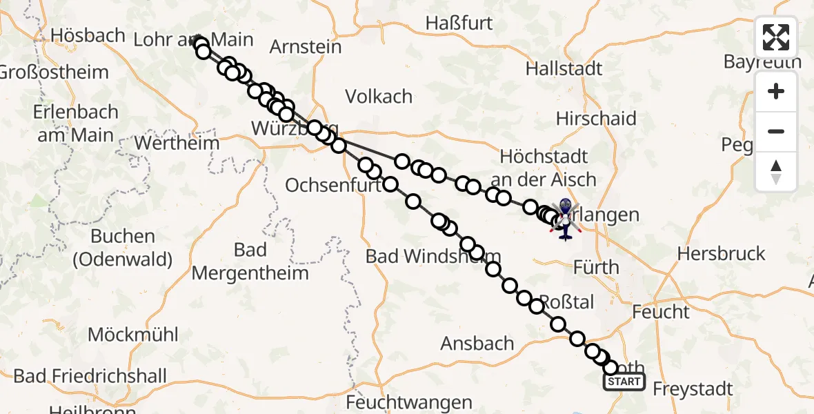 Flugroute Polizeihubschrauber Roth - Herzogenaurach Flugplatz, 26 April 2026, 13:00