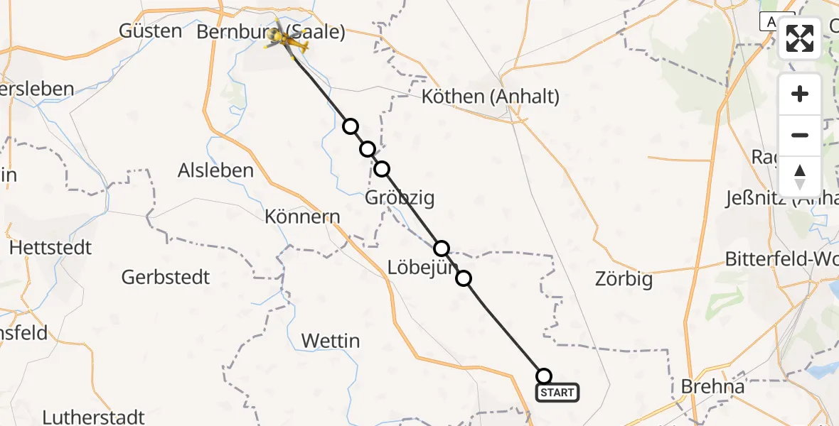 Flugroute Rettungshubschrauber Landsberg - Bernburg (Saale), 26 April 2026, 13:04