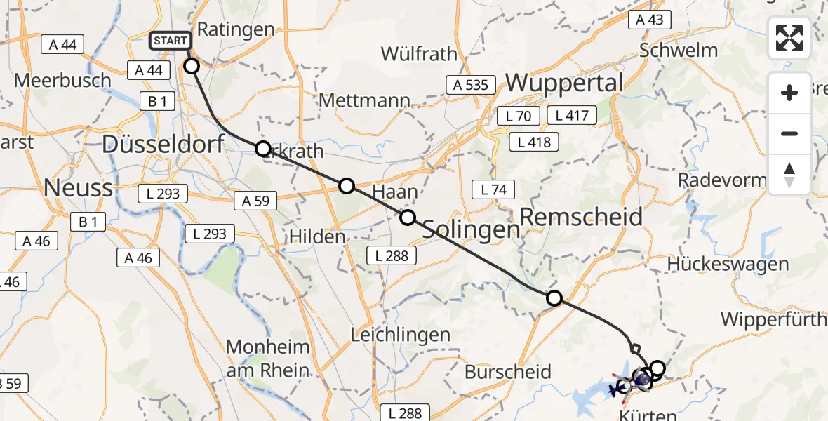 Flugroute Polizeihubschrauber Düsseldorf Flughafen - Kürten, 26 April 2026, 13:07