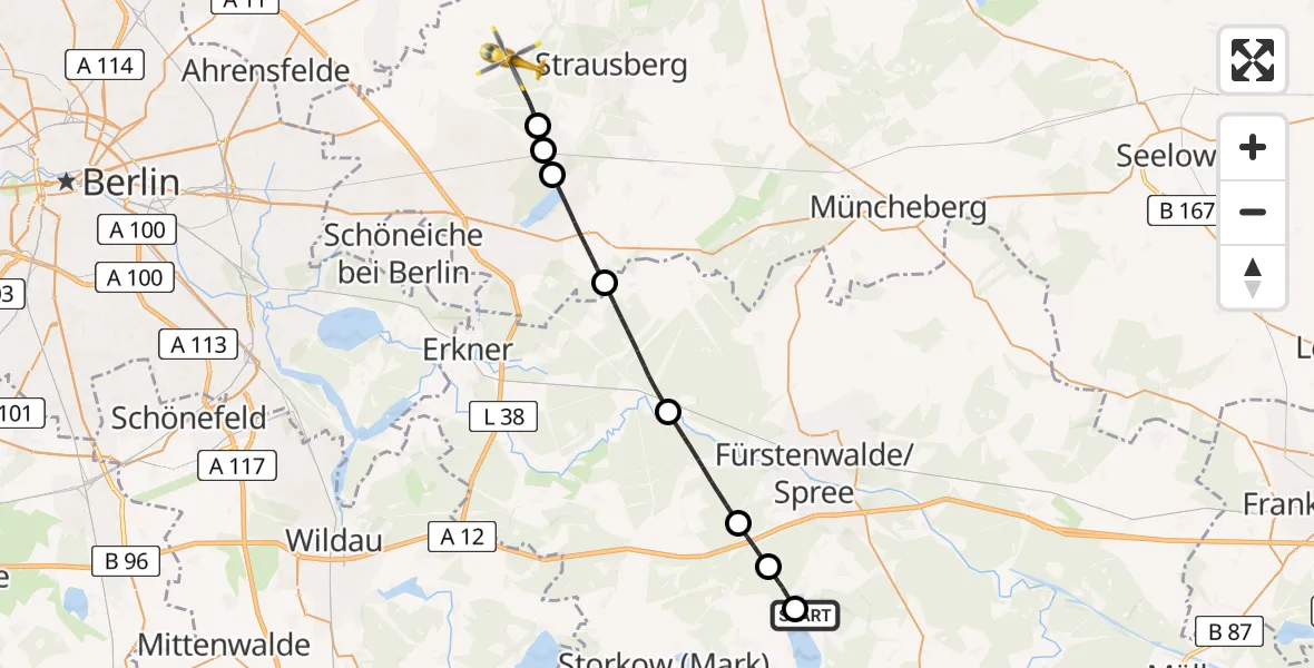 Flugroute Rettungshubschrauber Bad Saarow Hospital - Altlandsberg, 26 April 2026, 13:08