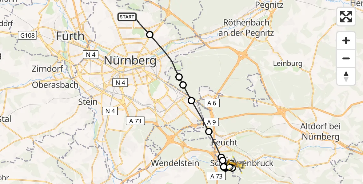 Flugroute Rettungshubschrauber Flughafen Nuremberg - Schwarzenbruck, 26 April 2026, 13:14