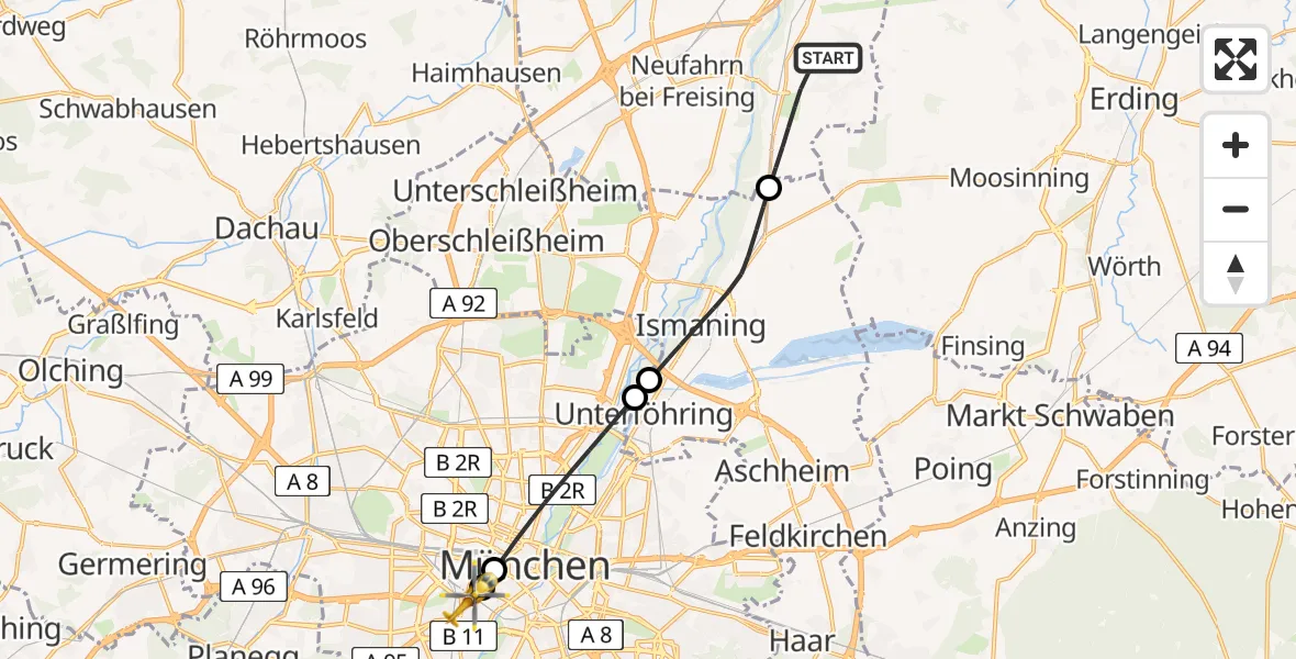 Flugroute Rettungshubschrauber Hallbergmoos - München, 26 April 2026, 13:21