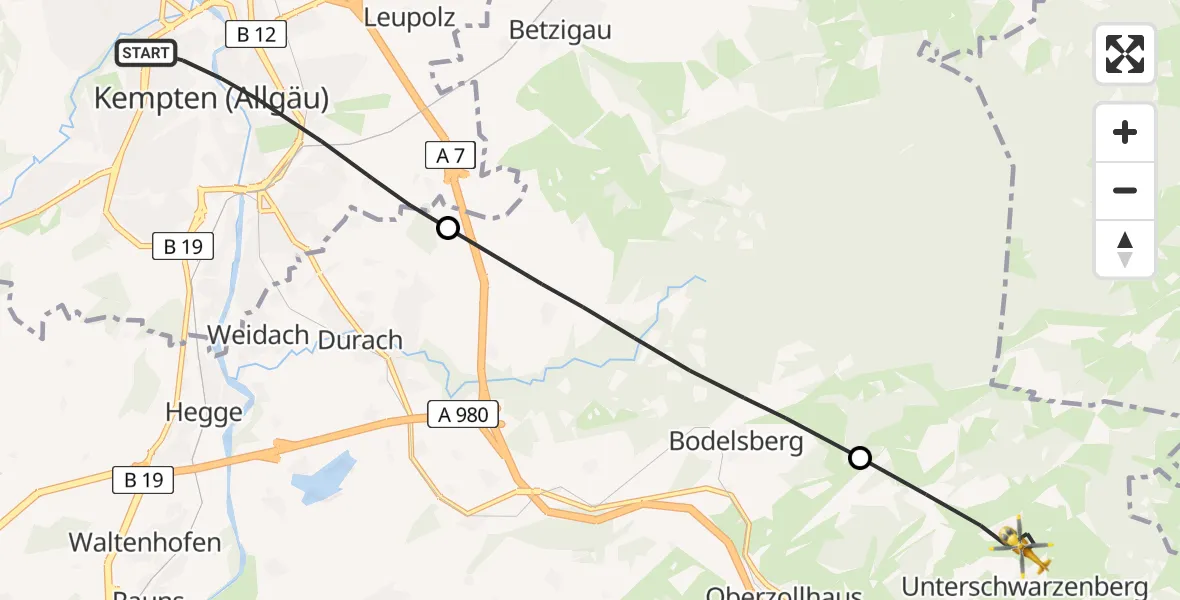 Flugroute Rettungshubschrauber Kempten (Allgäu) - Oy-Mittelberg, 26 April 2026, 13:21