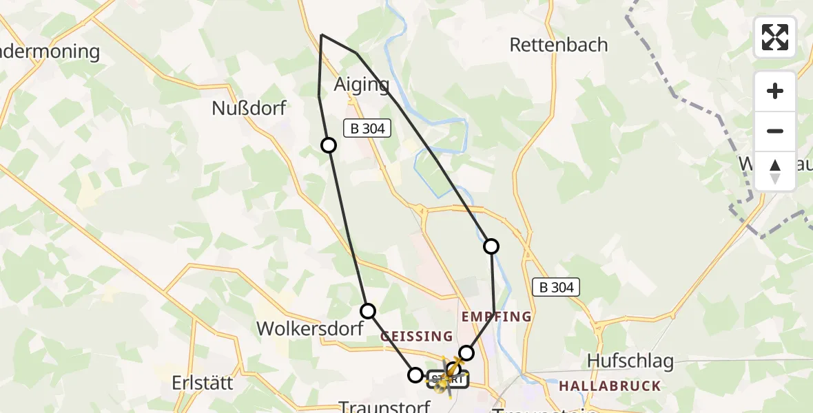 Flugroute Rettungshubschrauber Traunstein Hospital - Traunstein Hospital, 26 April 2026, 13:22