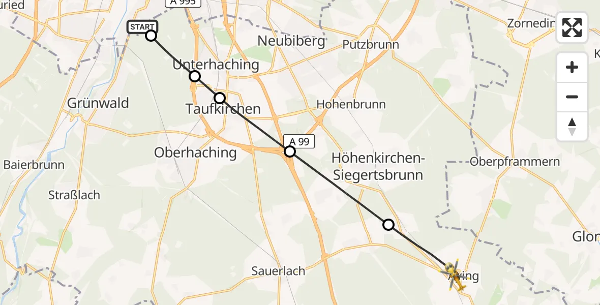 Flugroute Rettungshubschrauber ADAC Air Rescue Center Hubschrauberlandeplatz (Christoph 1) - Aying, 26 April 2026, 13:25