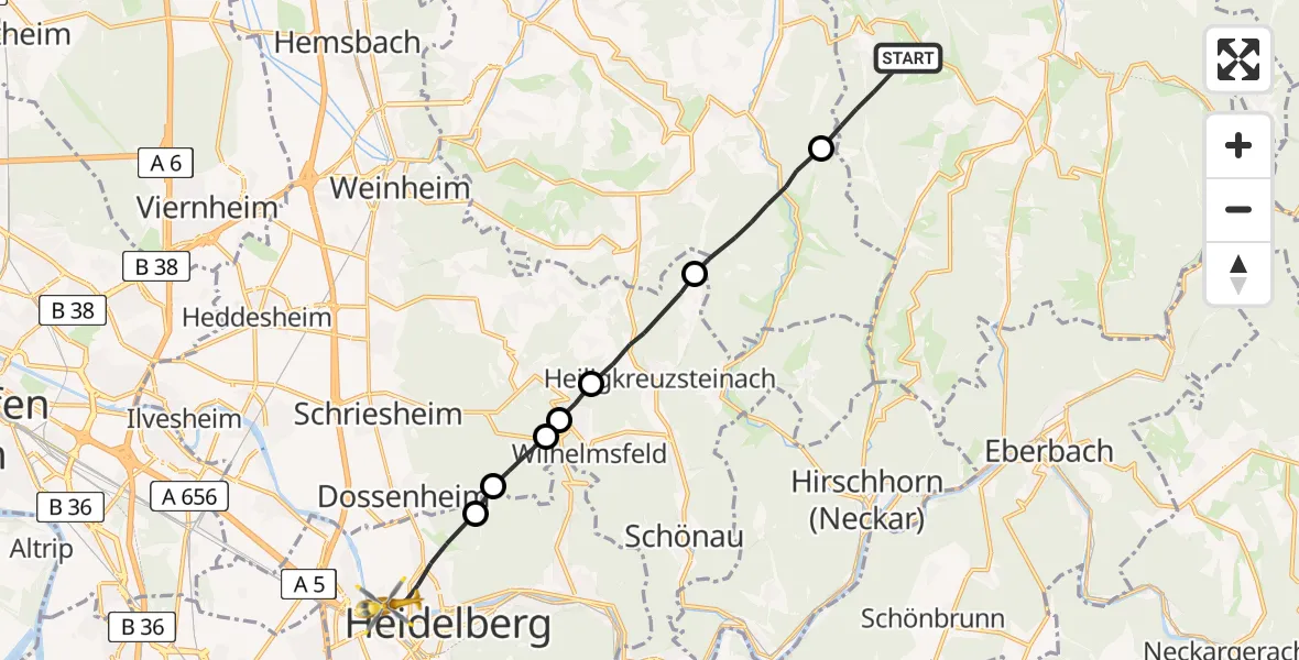 Flugroute Rettungshubschrauber Oberzent - Heidelberg, 26 April 2026, 13:31