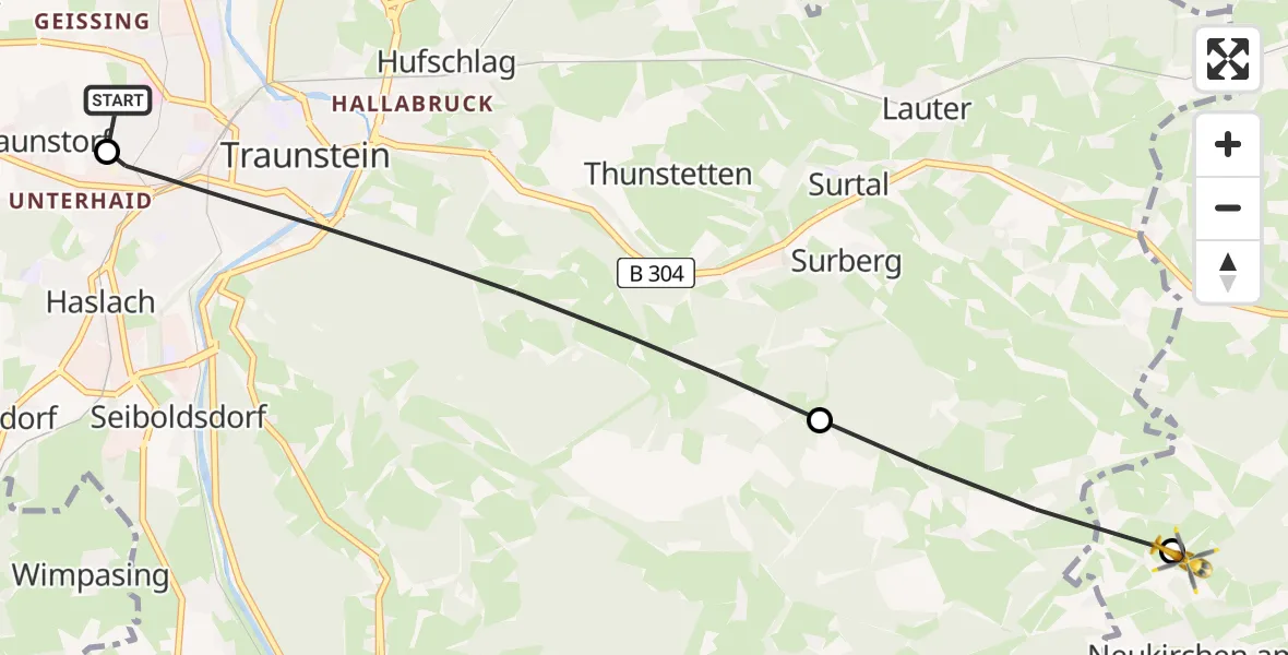 Flugroute Rettungshubschrauber Traunstein Hospital - Teisendorf, 26 April 2026, 13:31