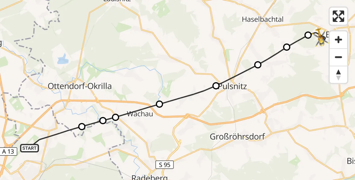 Flugroute Rettungshubschrauber Dresden - Elstra, 26 April 2026, 13:34