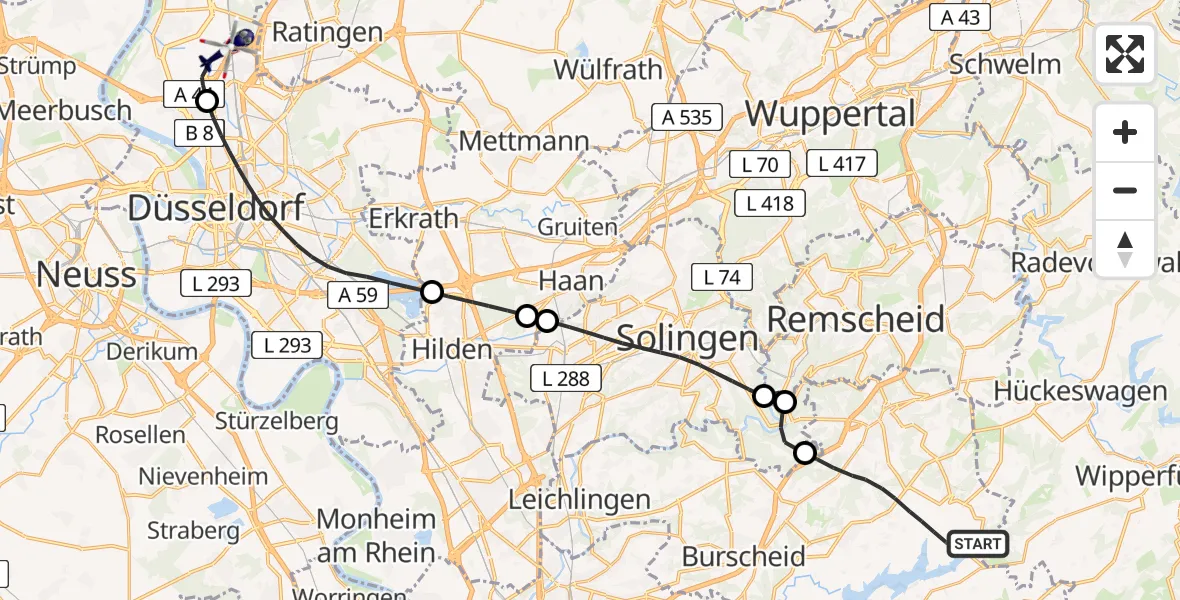 Flugroute Polizeihubschrauber Wermelskirchen - Düsseldorf Flughafen, 26 April 2026, 13:41