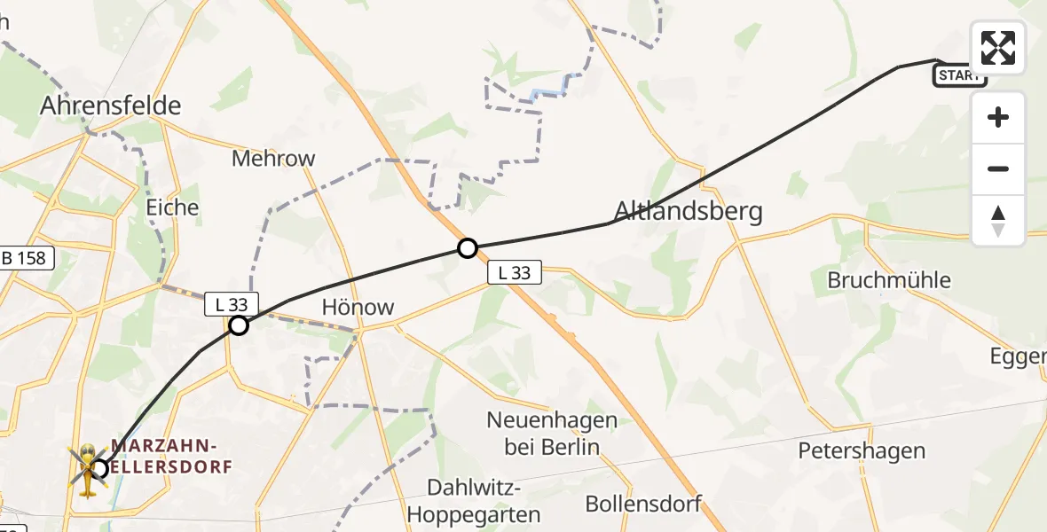 Flugroute Rettungshubschrauber Altlandsberg - Berlin Emergency Hospital, 26 April 2026, 13:49