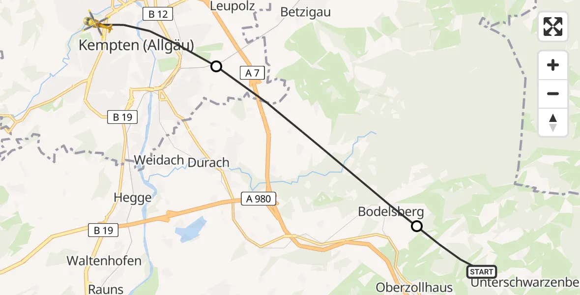 Flugroute Rettungshubschrauber Oy-Mittelberg - Kempten (Allgäu), 26 April 2026, 13:52