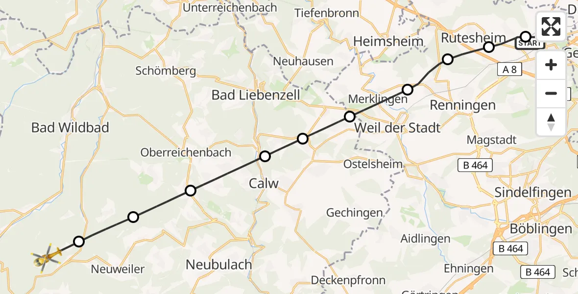 Flugroute Rettungshubschrauber Leonberg Hospital - Bad Wildbad, 26 April 2026, 13:53