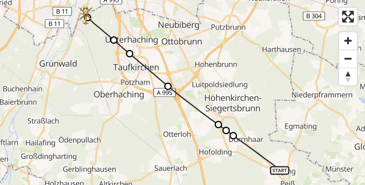 Flugroute Rettungshubschrauber Aying - ADAC Air Rescue Center Hubschrauberlandeplatz (Christoph 1), 26 April 2026, 13:56