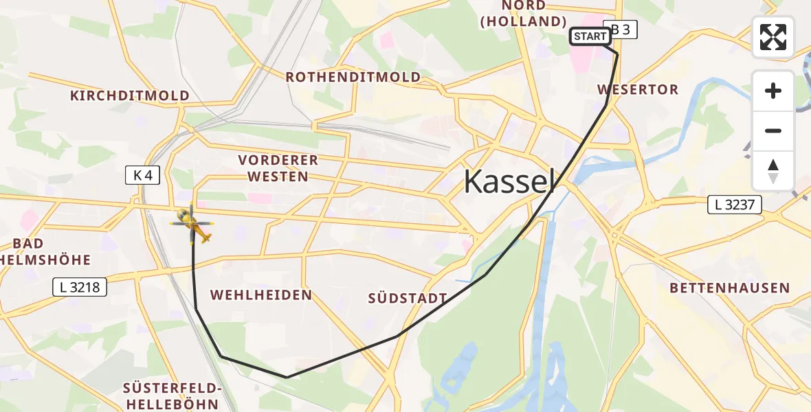 Flugroute Rettungshubschrauber Kassel - Kassel, 26 April 2026, 14:01