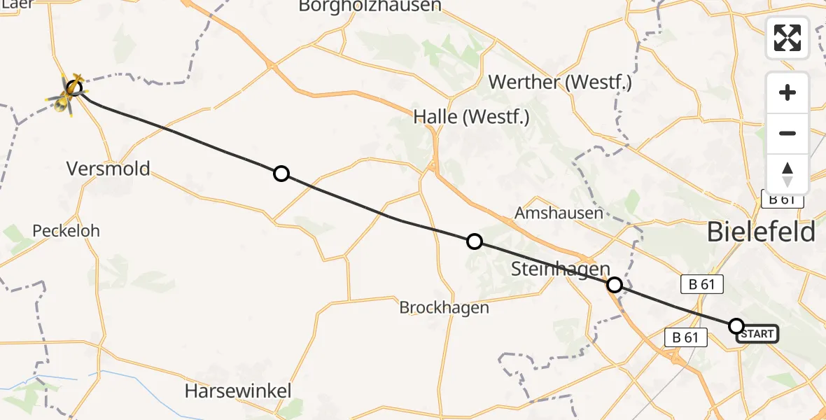 Flugroute Rettungshubschrauber Luftrettungszentrum Bielefeld - Bad Laer, 26 April 2026, 14:05