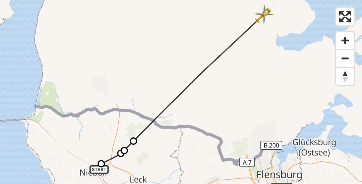 Flugroute Rettungshubschrauber Niebüll - Westre, 26 April 2026, 14:05