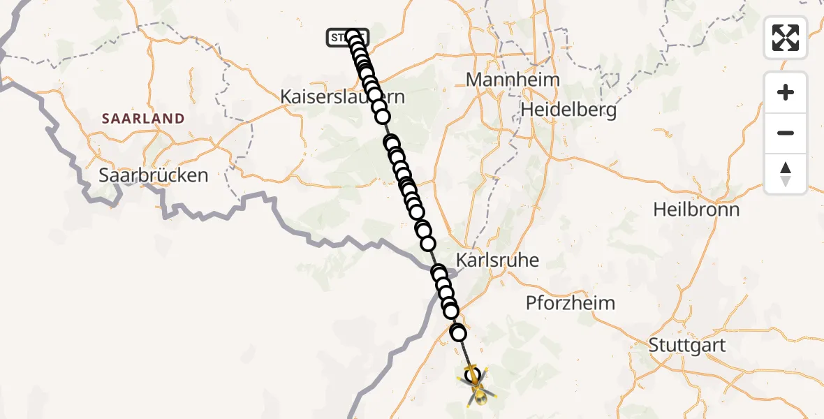 Flugroute Rettungshubschrauber Imsweiler UL - Forbach, 26 April 2026, 14:06