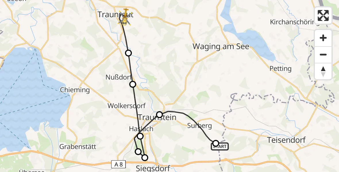 Flugroute Rettungshubschrauber Teisendorf - Traunreut, 26 April 2026, 14:07