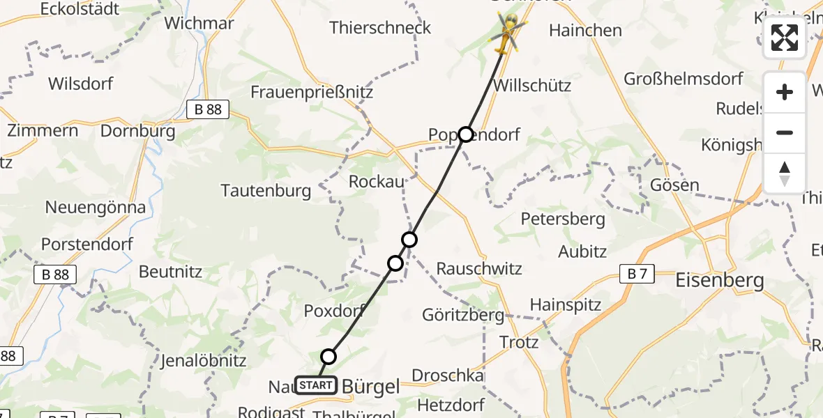 Flugroute Rettungshubschrauber Bürgel - Schkölen, 26 April 2026, 14:12