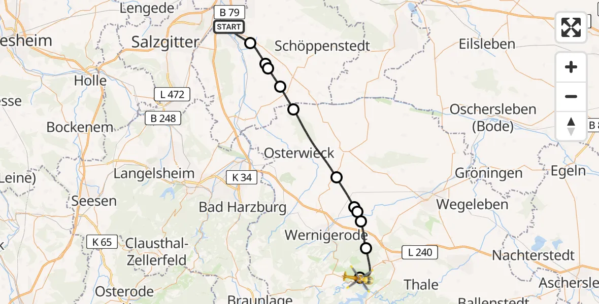 Flugroute Rettungshubschrauber Wolfenbüttel - Oberharz am Brocken, 26 April 2026, 14:19