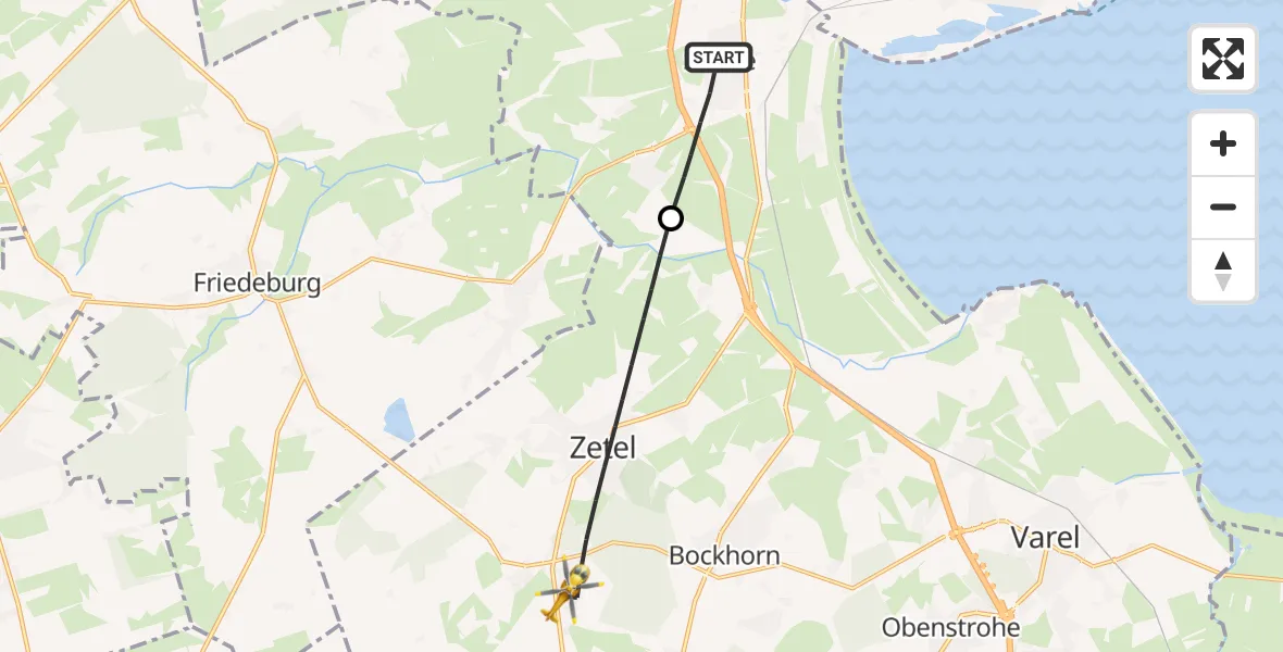 Flugroute Rettungshubschrauber Sande - Zetel, 26 April 2026, 14:24