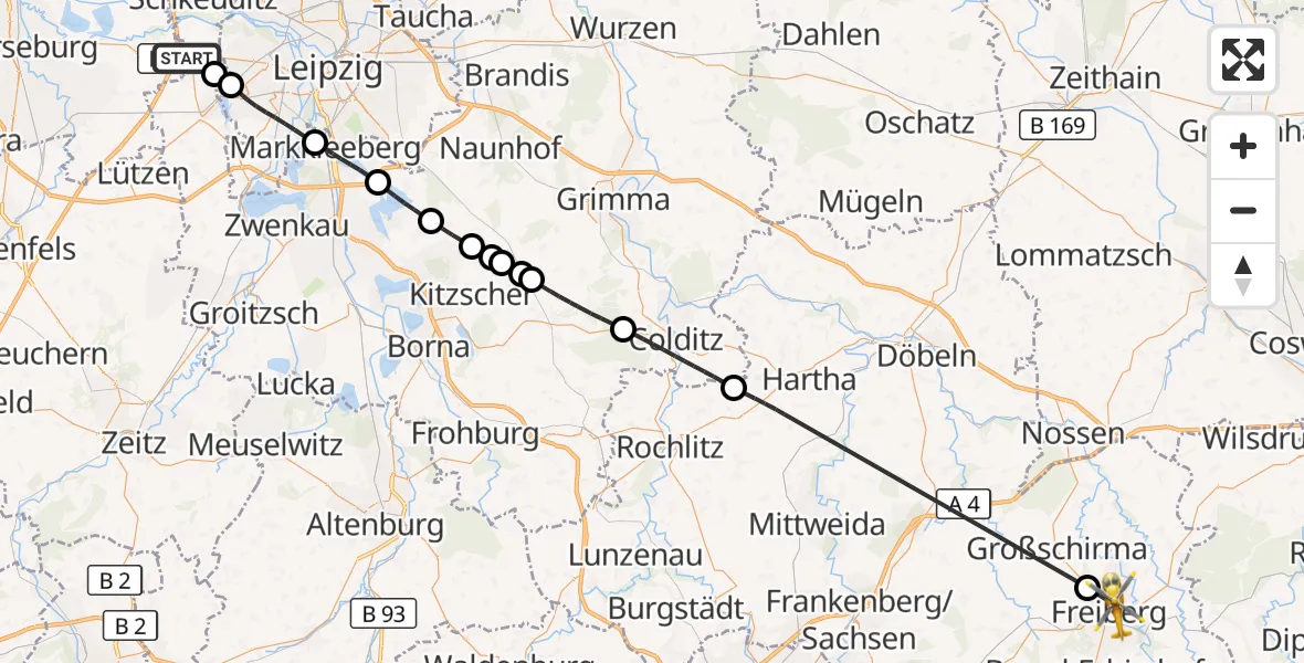 Flugroute Rettungshubschrauber Schkeuditz - Freiberg, 26 April 2026, 14:26
