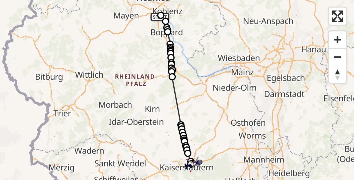 Flugroute Polizeihubschrauber Koblenz-Winningen Flugplatz - Kaiserslautern, 26 April 2026, 14:28