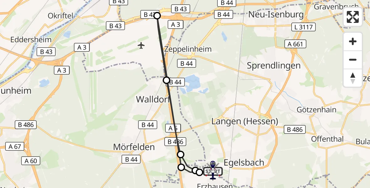 Flugroute Polizeihubschrauber Flughafen Frankfurt-Egelsbach - Flughafen Frankfurt-Egelsbach, 26 April 2026, 14:35