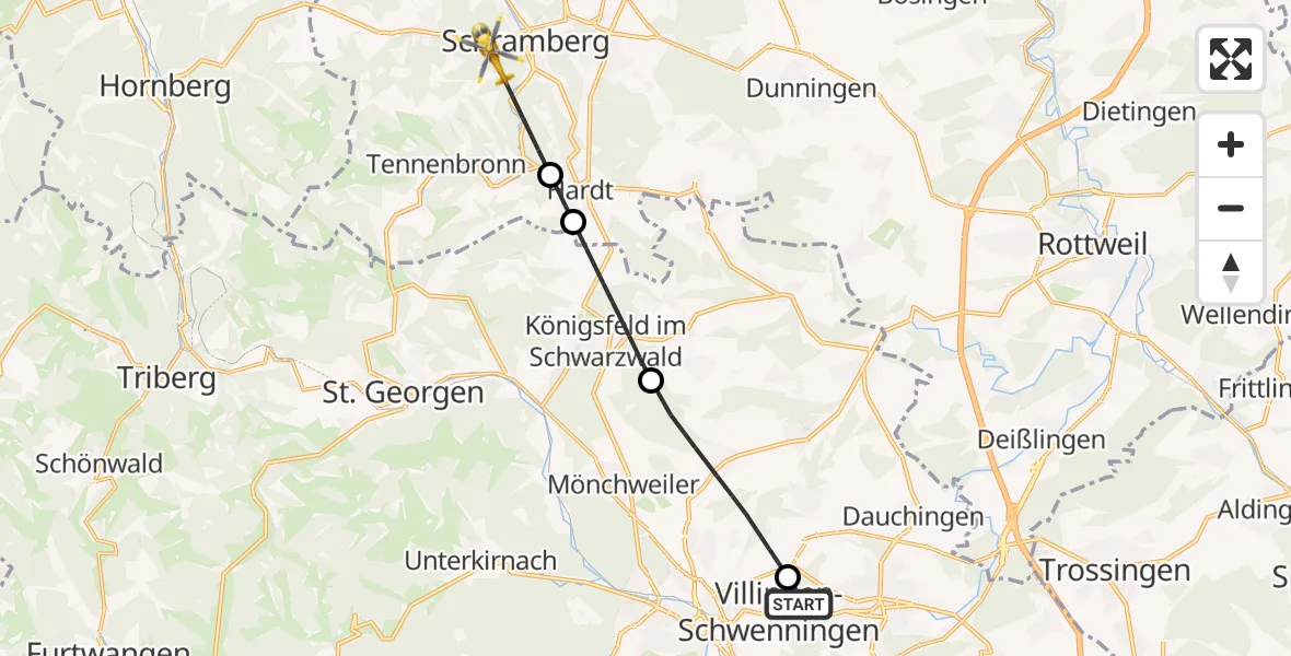 Flugroute Rettungshubschrauber DRF Air Rescue Station Villingen-Schwenningen Hubschrauberlandeplatz (Christoph 11) - Schramberg, 26 April 2026, 14:36