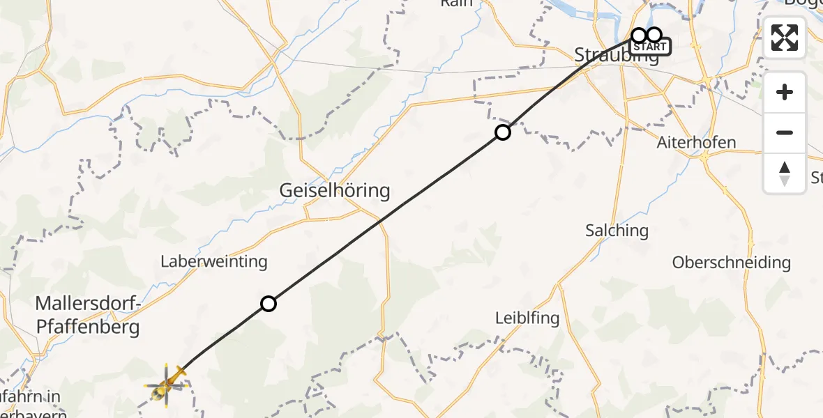 Flugroute Rettungshubschrauber Sankt Elisabeth Hospital Straubing - Laberweinting, 26 April 2026, 14:54