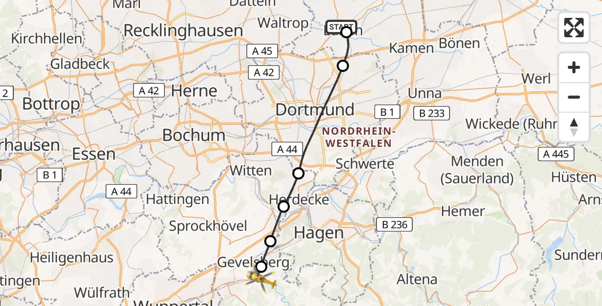 Flugroute Rettungshubschrauber Sankt Marien Hospital - Ennepetal, 26 April 2026, 14:58