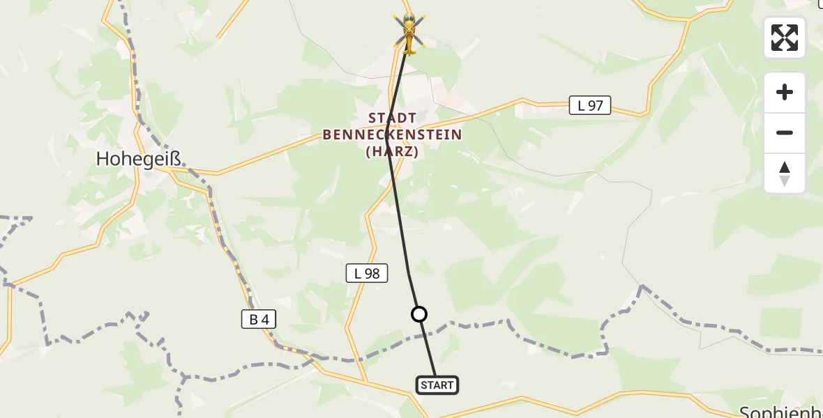 Flugroute Rettungshubschrauber Ellrich - Oberharz am Brocken, 26 April 2026, 15:03