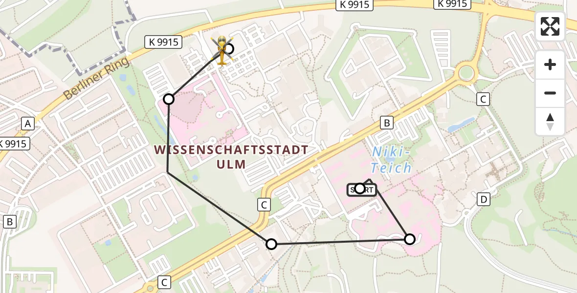 Flugroute Rettungshubschrauber Ulm Military Hospital Emergency - Ulm Military Hospital Emergency, 26 April 2026, 15:08