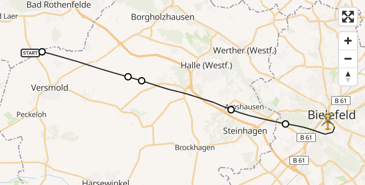 Flugroute Rettungshubschrauber Bad Laer - Bielefeld, 26 April 2026, 15:08
