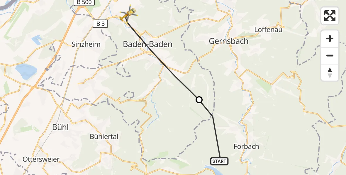 Flugroute Rettungshubschrauber Forbach - Baden-Baden, 26 April 2026, 15:08