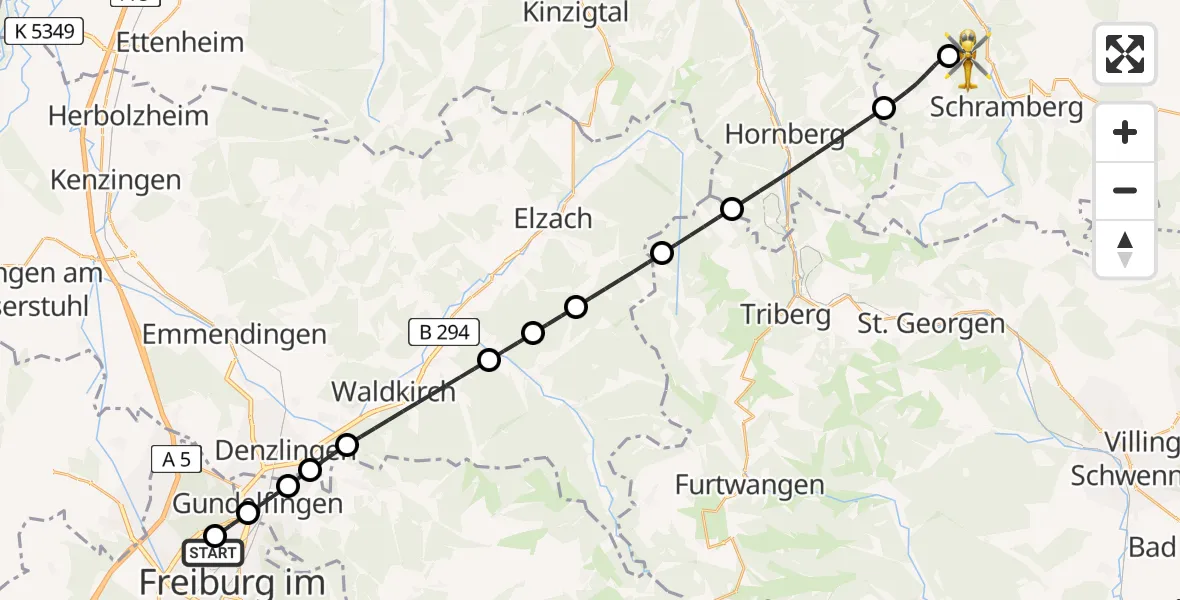 Flugroute Rettungshubschrauber Freiburg im Breisgau Flugplatz - Schiltach, 26 April 2026, 15:11