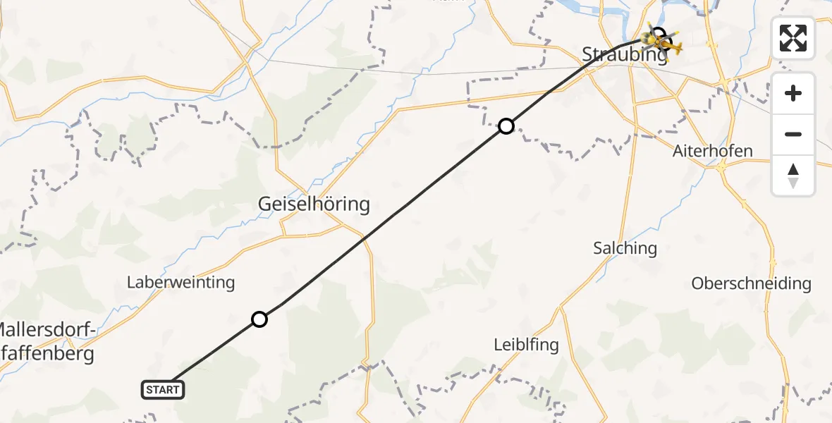 Flugroute Rettungshubschrauber Laberweinting - Sankt Elisabeth Hospital Straubing, 26 April 2026, 15:16