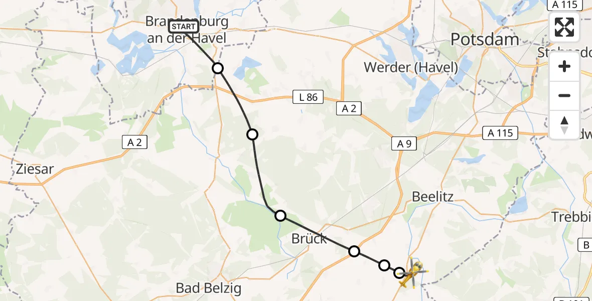 Flugroute Rettungshubschrauber Brandenburg an der Havel - Beelitz, 26 April 2026, 15:18