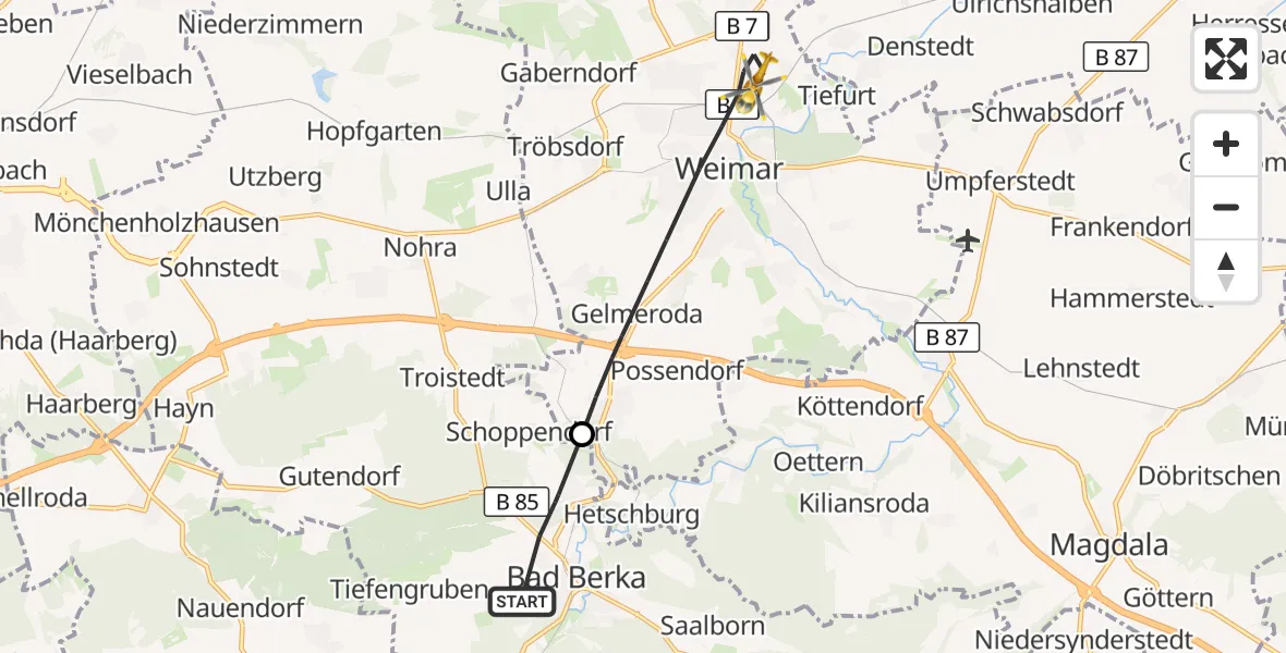 Flugroute Ambulanzhubschrauber Bad Berka - Weimar, 26 April 2026, 15:35