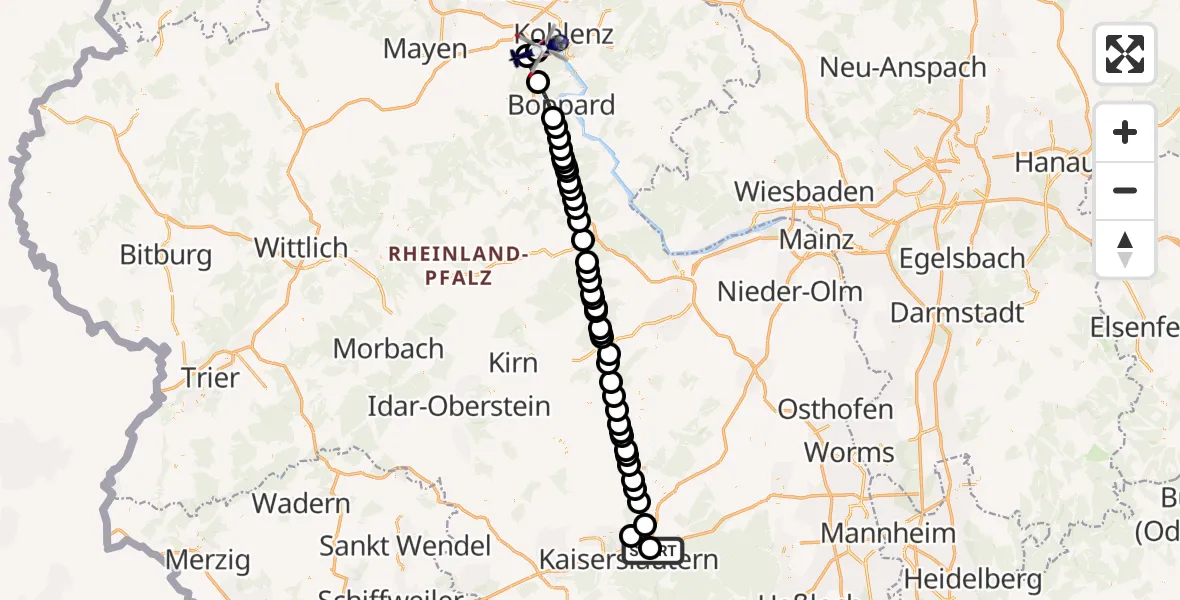 Flugroute Polizeihubschrauber Kaiserslautern - Koblenz-Winningen Flugplatz, 26 April 2026, 15:37